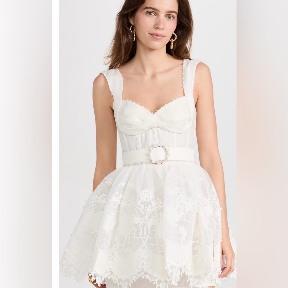 Zimmermann Cream Mini Dress with Embellished Belt